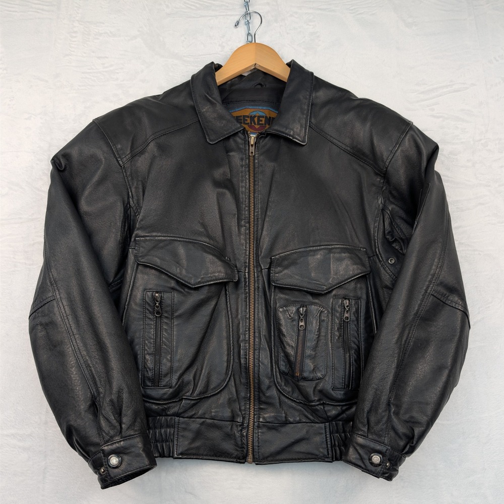 VTG Weekends Jacket Mens L Black Harley Davidson Patch Biker Moto Bomber Y2K‎